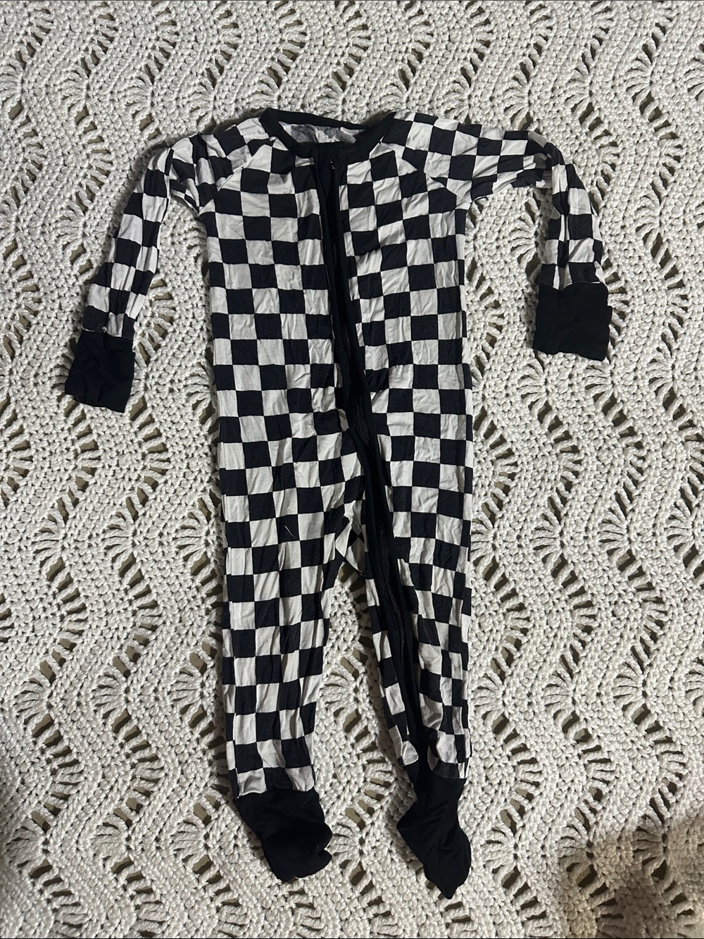 Black & White Checkered Kids One-Piece Zipper Footed Pajamas